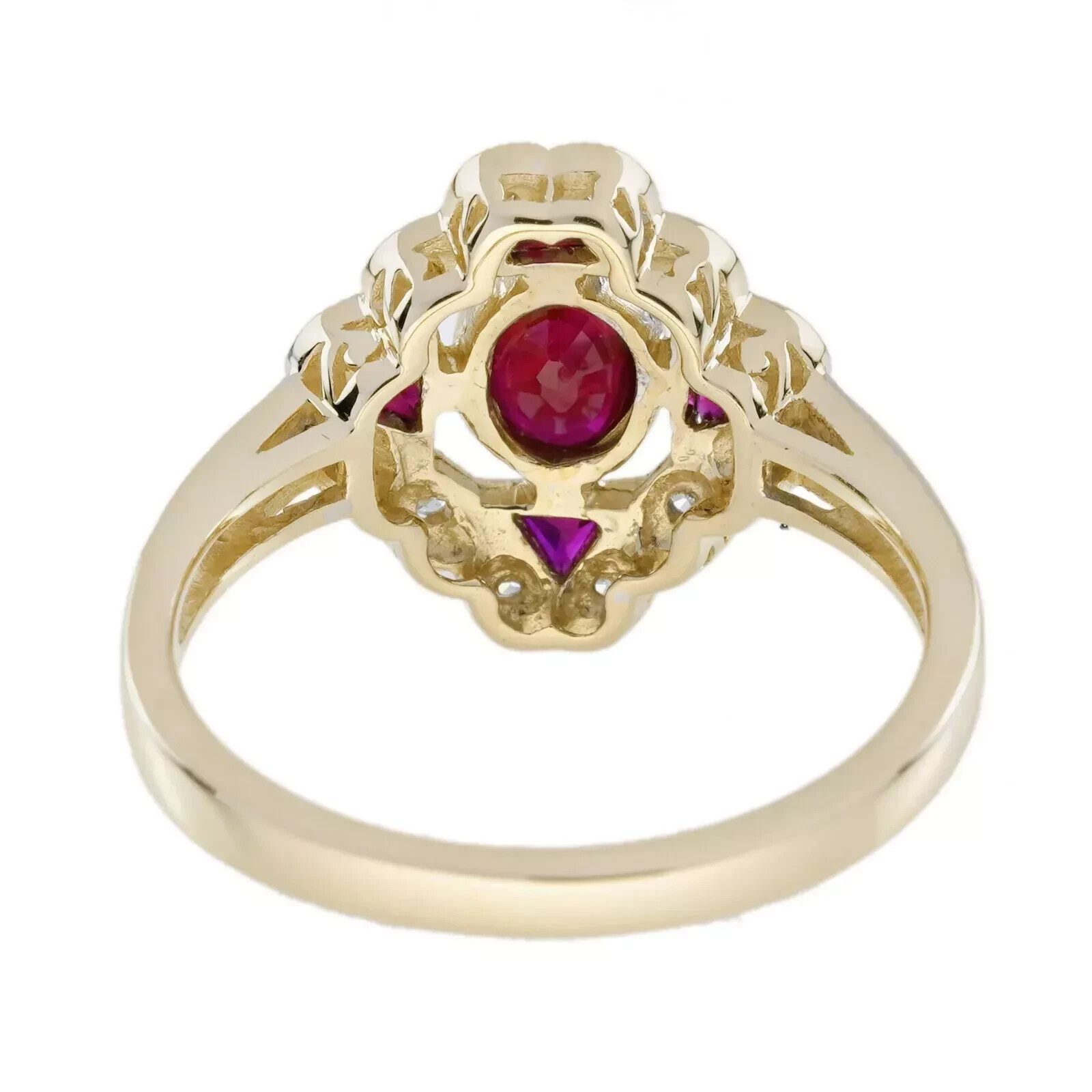 Art Deco Style Red Ruby & Lab Created Diamond Wedding Ring 14K White Gold Finish
