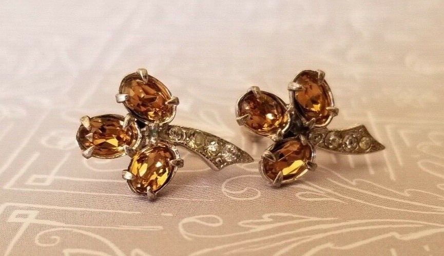 Vintage 1950’s Topaz & Clear Rhinestone Crystal Post Earrings