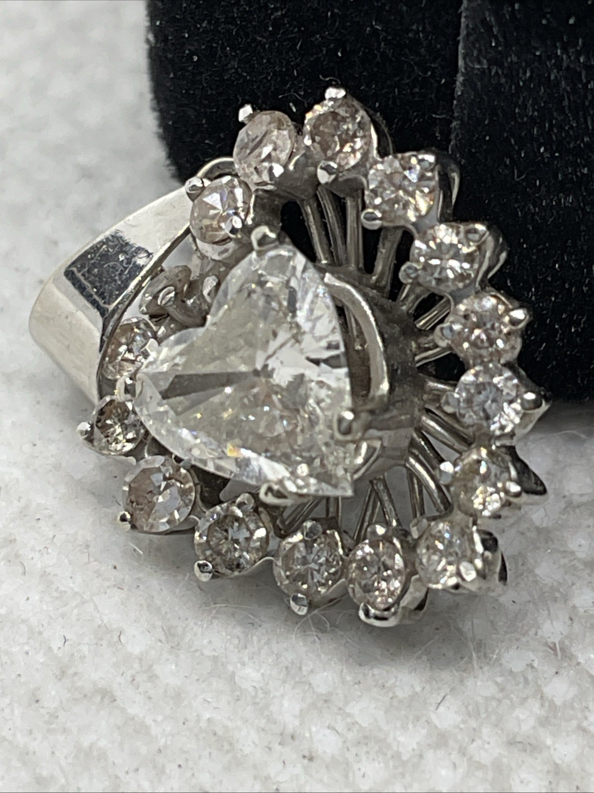 VINTAGE HANDMADE 8K White Gold Solitaire Diamond w/Accents Pendant & 11K Lock