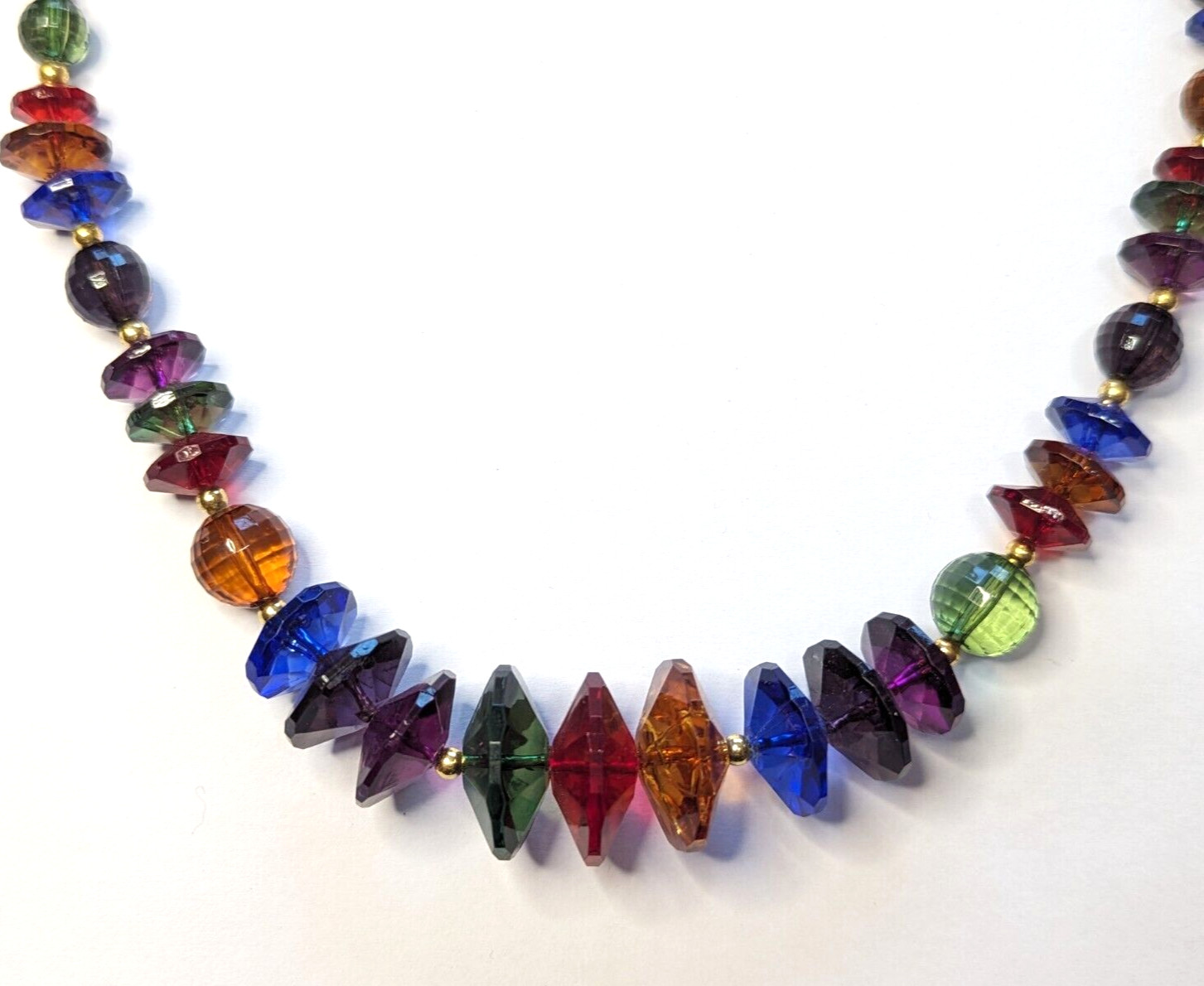 Vintage Multi Color Acrylic Multi Shape Faceted Beaded Statement Necklace 24″