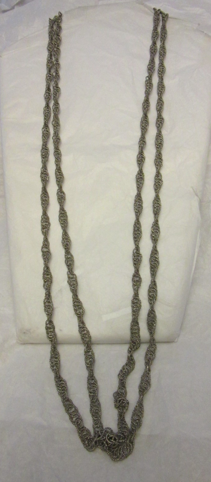 VTG Guatemalan Wedding Necklace Silver Tone Over Copper 72” Long (A