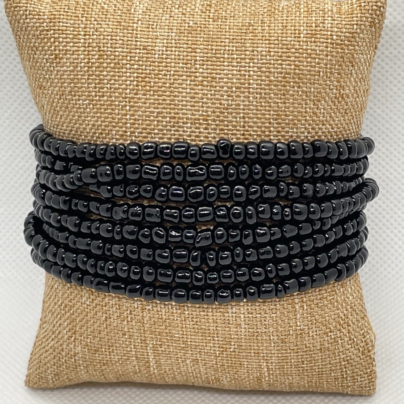 Starfish Stretch Cuff Bracelet MOP Mother Of Pearl And Black Seed Bead