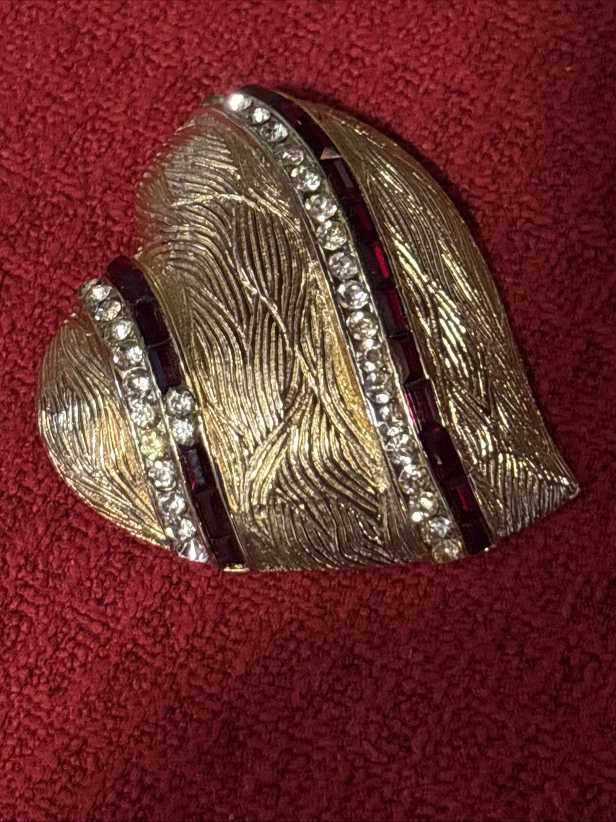 Vintage Corocraft Signed Heart Brooch Crystal Rhinestone Baguette Jewelry