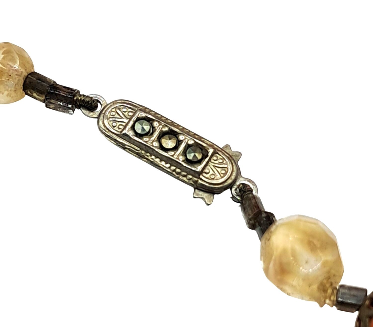 Vintage Murano Glass Necklace Orange Gold Givre Clear Cream Beaded Single Strand