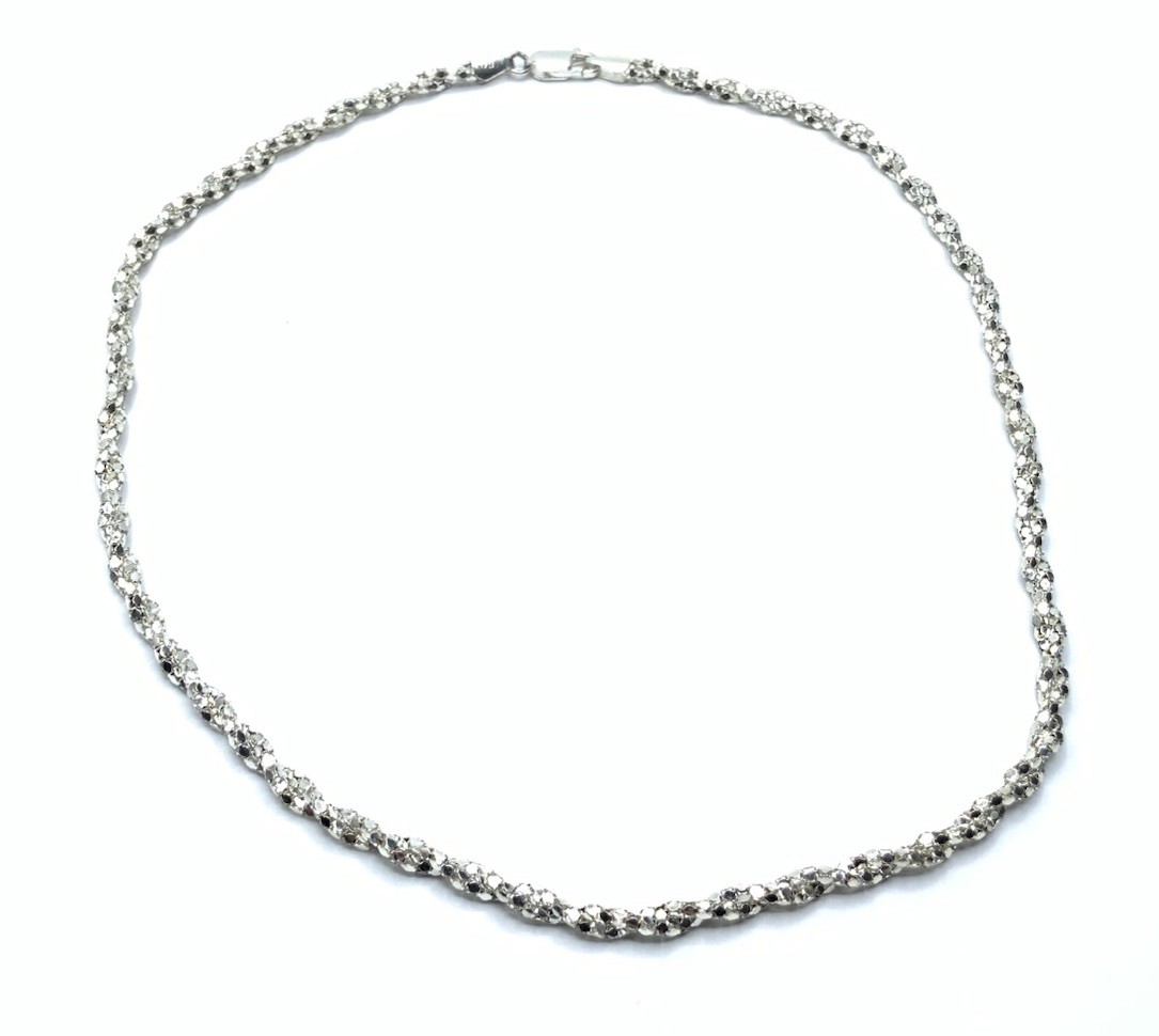 Sterling Silver Rhodium HAN ITALY 3.7 mm Popcorn Twist Chain 18” Necklace