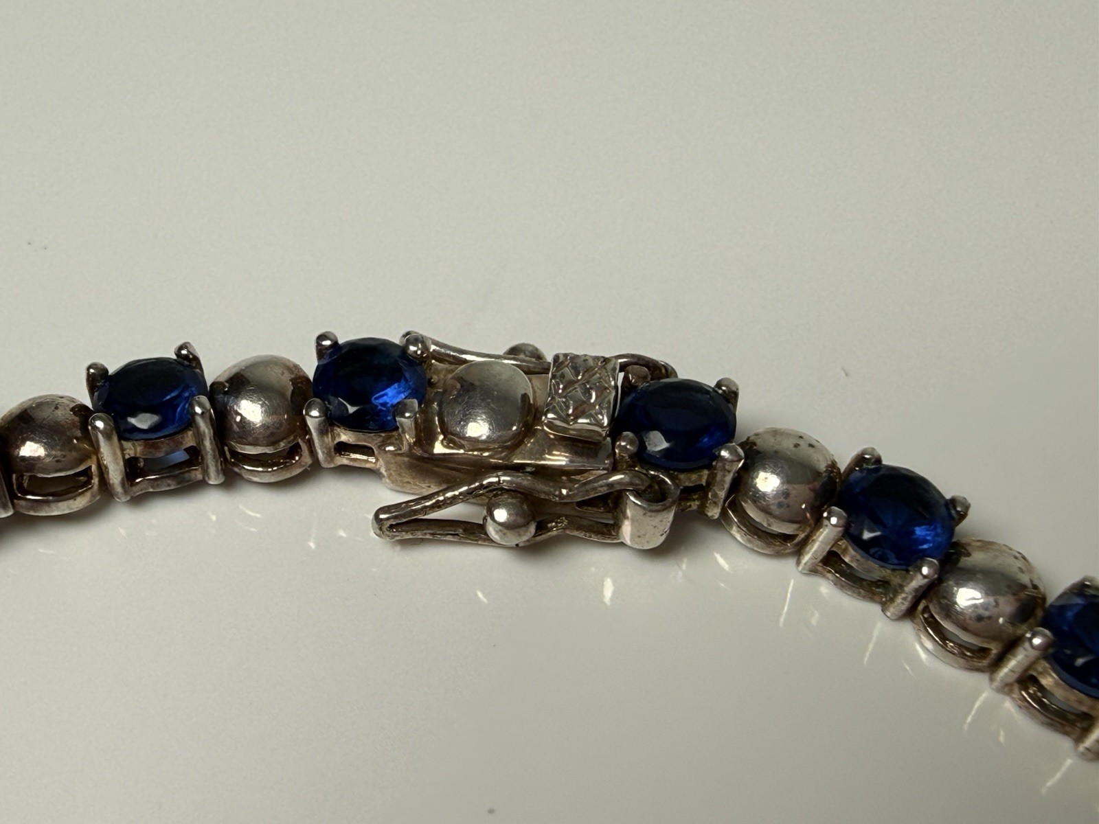 Vintage Sterling Silver Blue Glass Tennis 7” Bracelet Dee Berkley DBJ