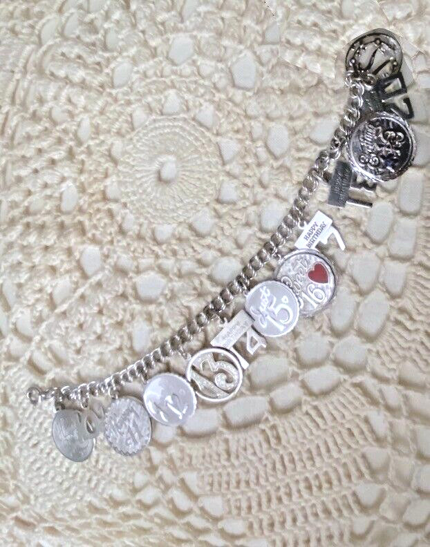 SWEET! Estate 60s-80s ster 13-CHARM BRACELET (ages 10-21) HAPPY BIRTHDAY CHARMS