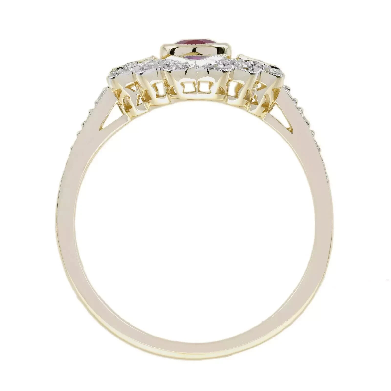Art Deco Style Red Ruby & Lab Created Diamond Wedding Ring 14K White Gold Finish