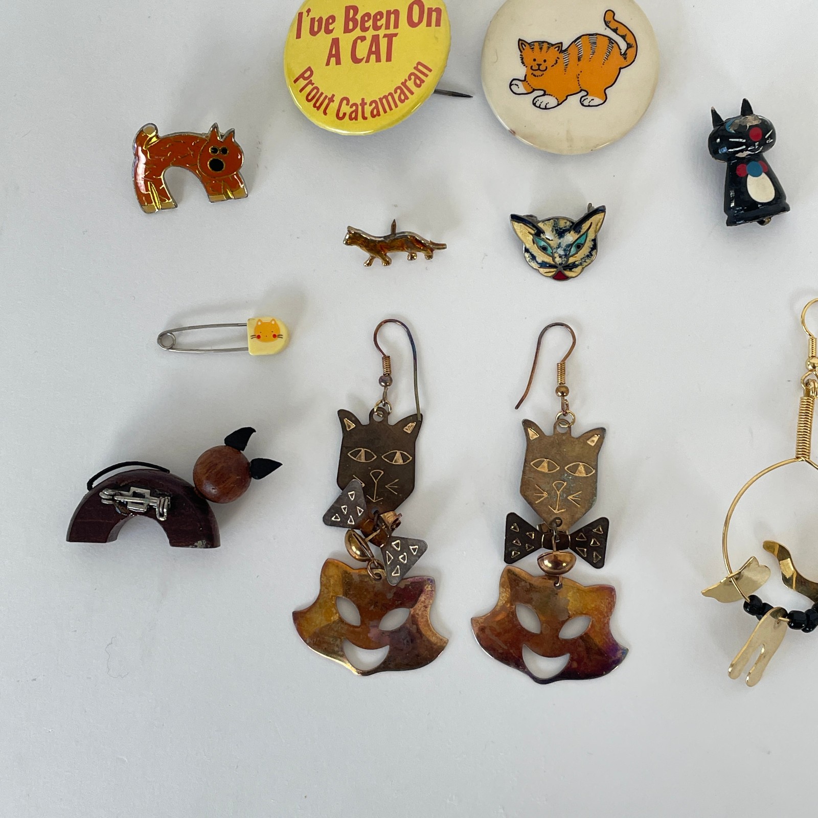 Vtg WHIMSICAL CAT Brooch Lot 50s 70s 80s Jewelry Artisan Burch Pinback Earrings