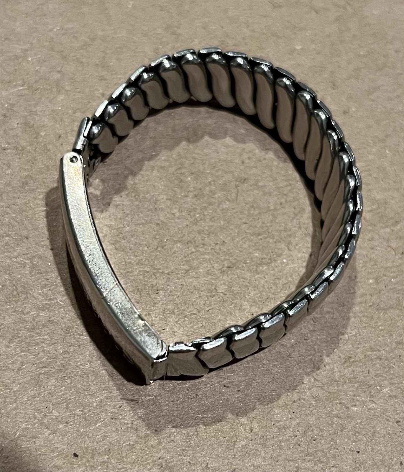Vintage Foster Stainless Steel Sterling Silver Top Engraved Stretch Bracelet