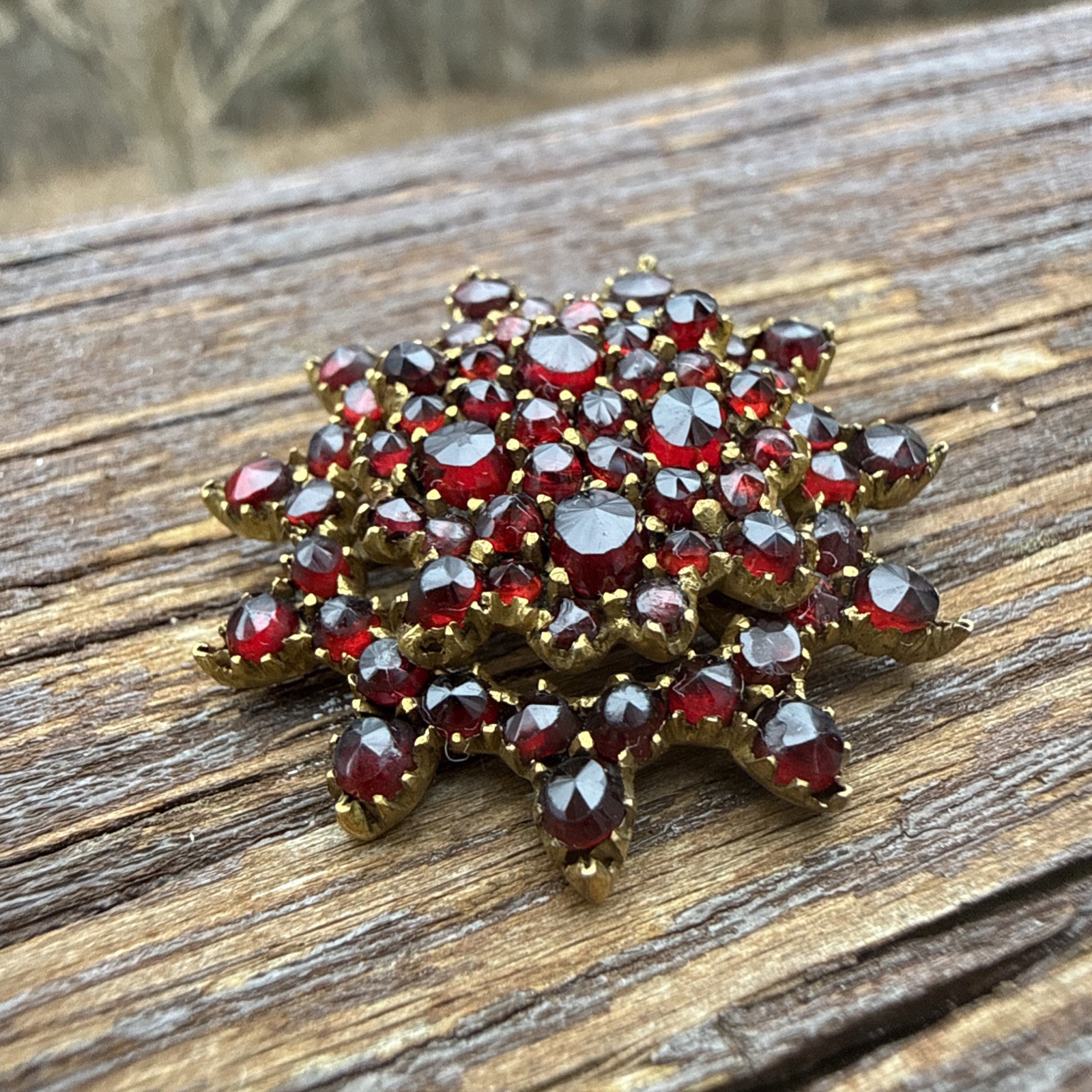 Victorian-era 19th Century Bohemian Garnet Starburst Brooch
