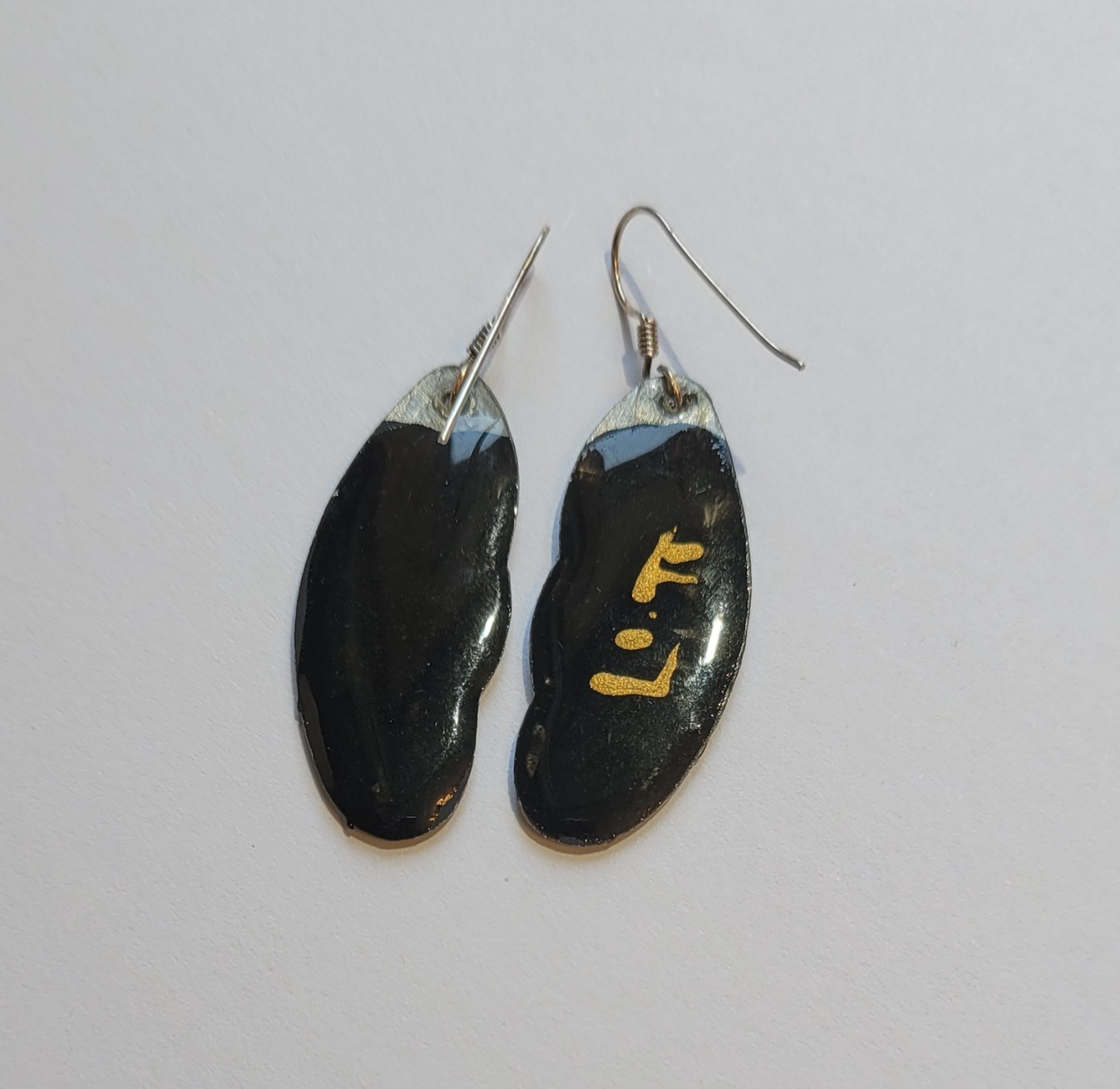 Vintage Gold And Lacquered Blue Handmade Earrings And Pendant Set Signed L.TT