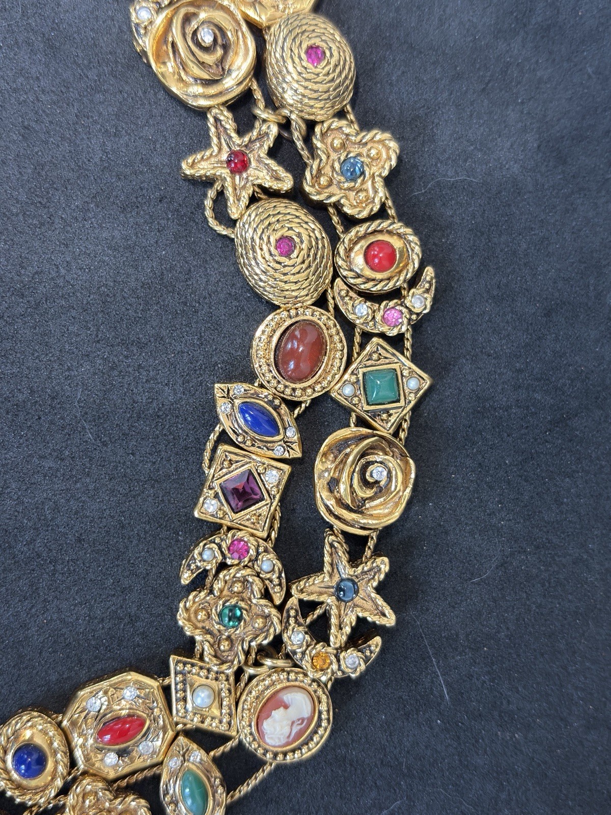 Vintage Carolee Gold Tone Victorian Revival Double Strand Slide Charm Bracelet
