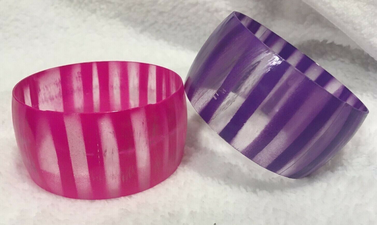 Plastic Striped Purple Pink Semi Translucent With Light White Streaks Bracelets