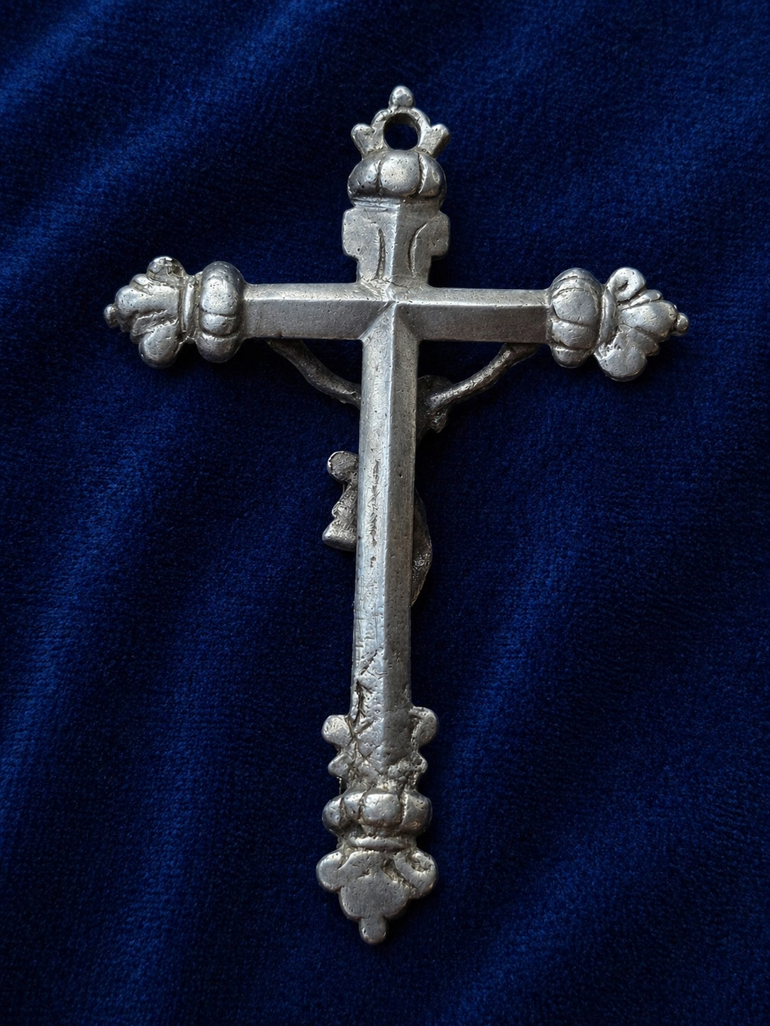 Large Antique Solid Silver Crucifix INRI Skull 18th Century Baroque Rare Religio