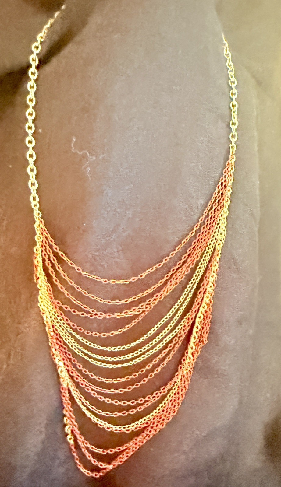 Red Orange Ombre Statement Festival Bib stunning Gold Layered Chain Necklace