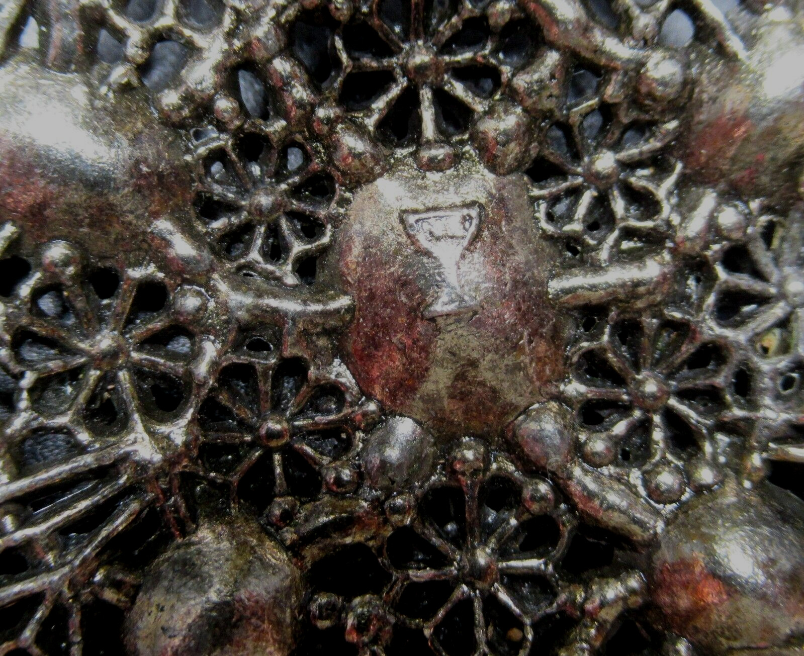 NEW ENGLAND GLASS WORKS Colorful Rhinestone Floral Filigree Vintage Dress Clip
