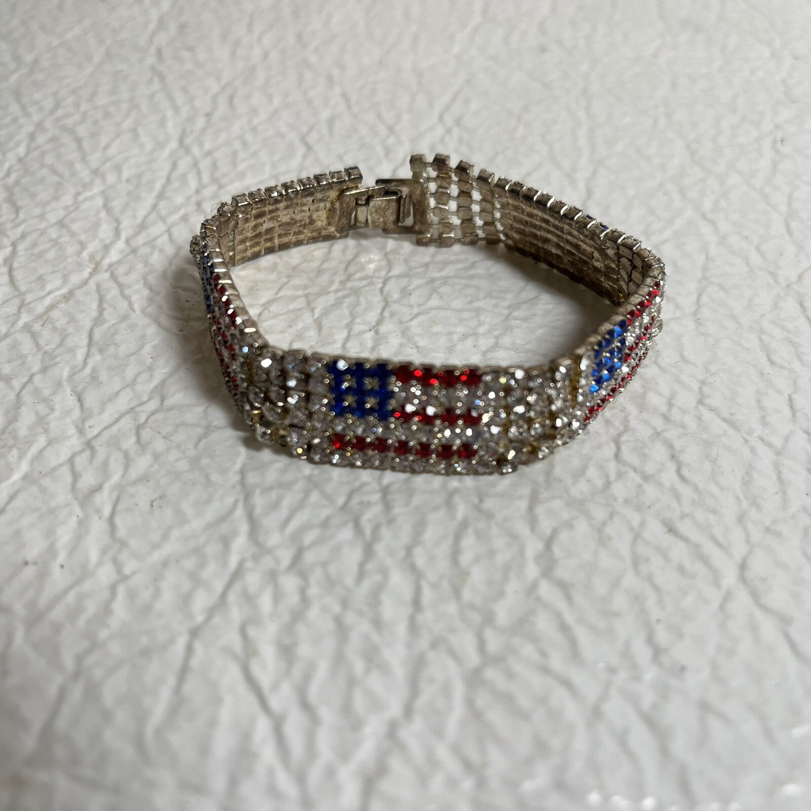 Vintage Austrian Crystal USA American National Flag Bracelet Patriot