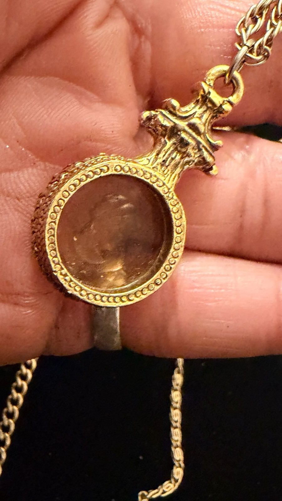 Vintage Goldette Multi-Strand Necklace with Intaglio Cameo Fob and Oval Locket