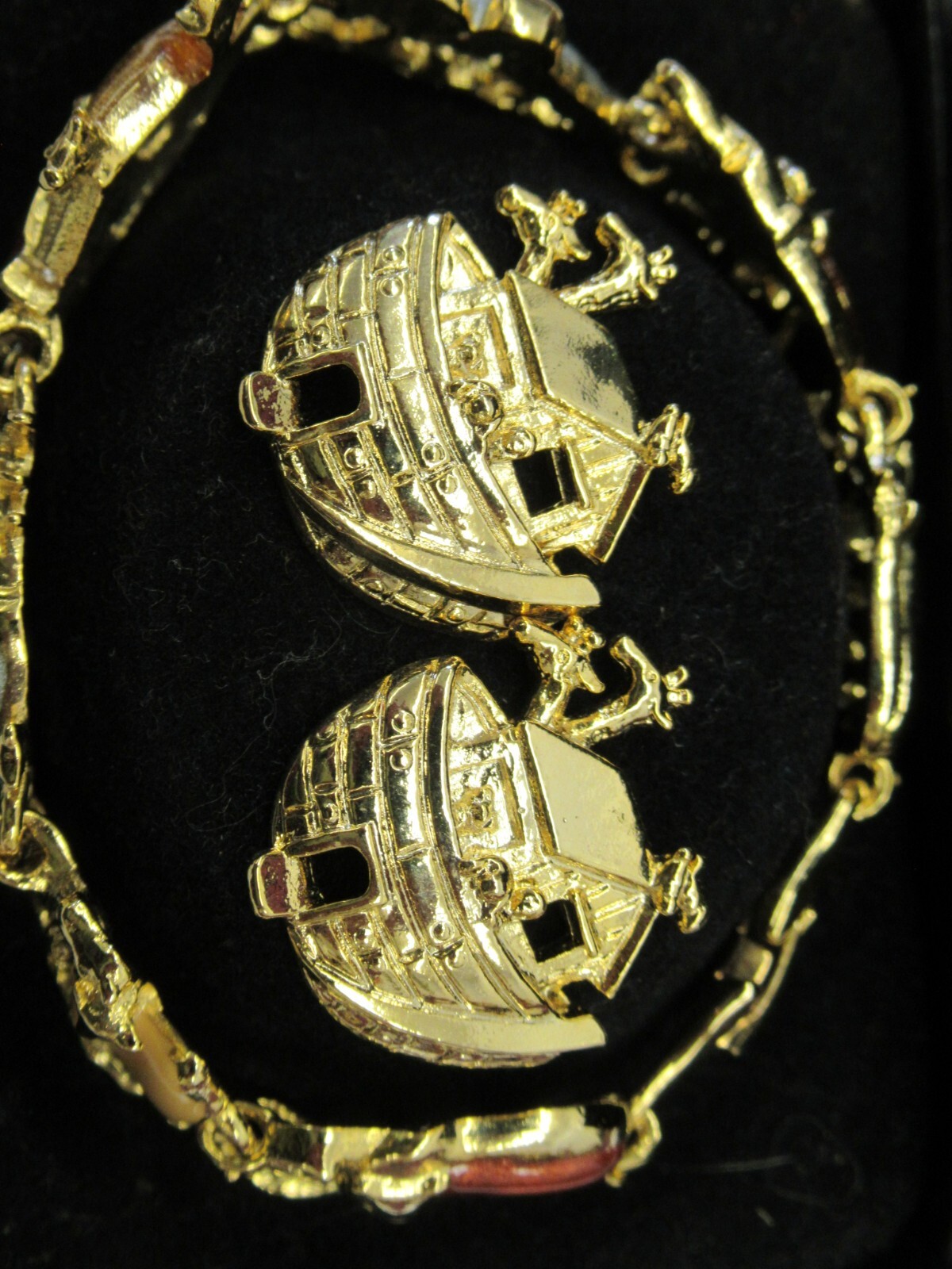 Vintage Tacoa gold tone enameled Noah’s Arc bracelet & earrings set