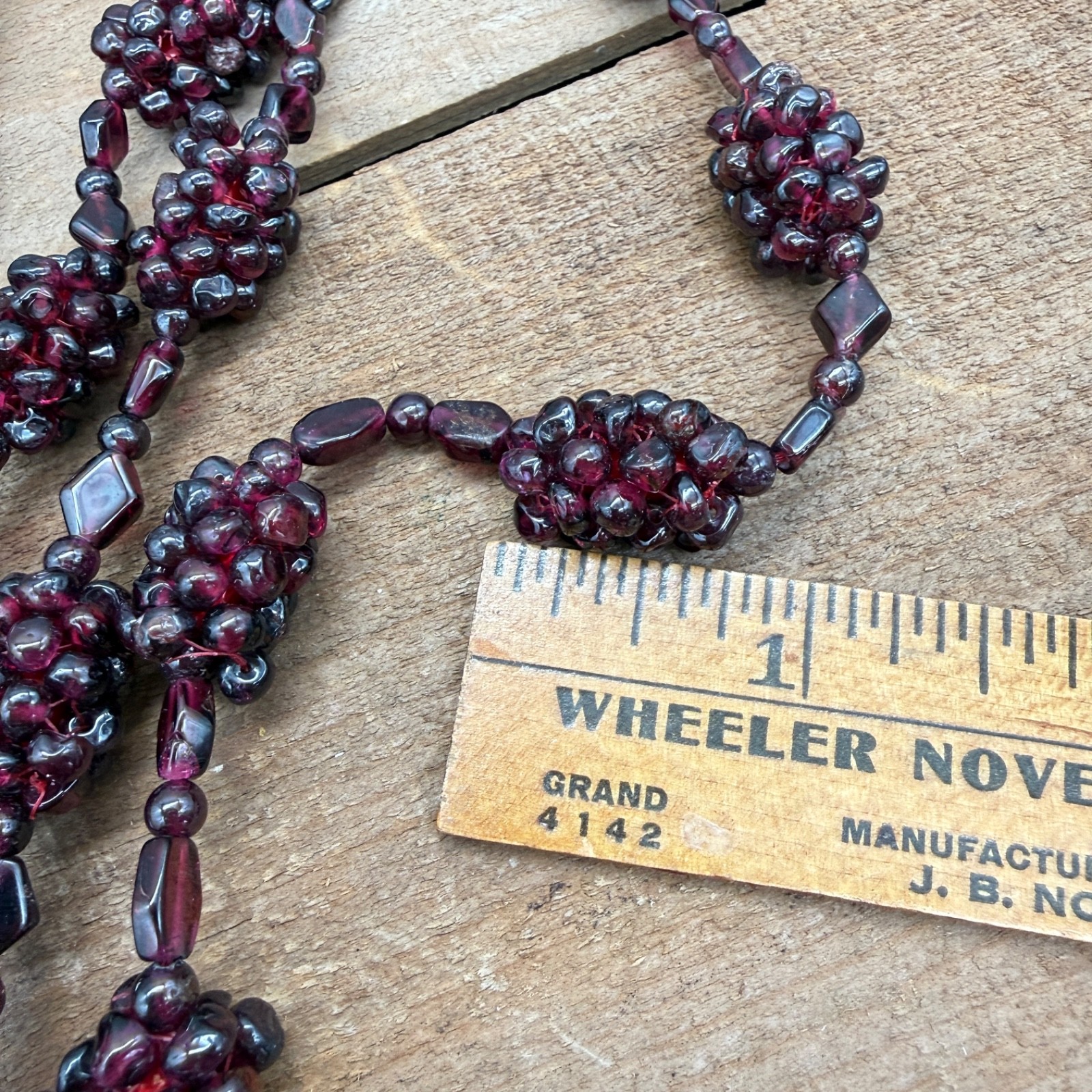 Vintage Garnet Grape Cluster Beaded Necklace 18″ Hang Continuous No Clasp