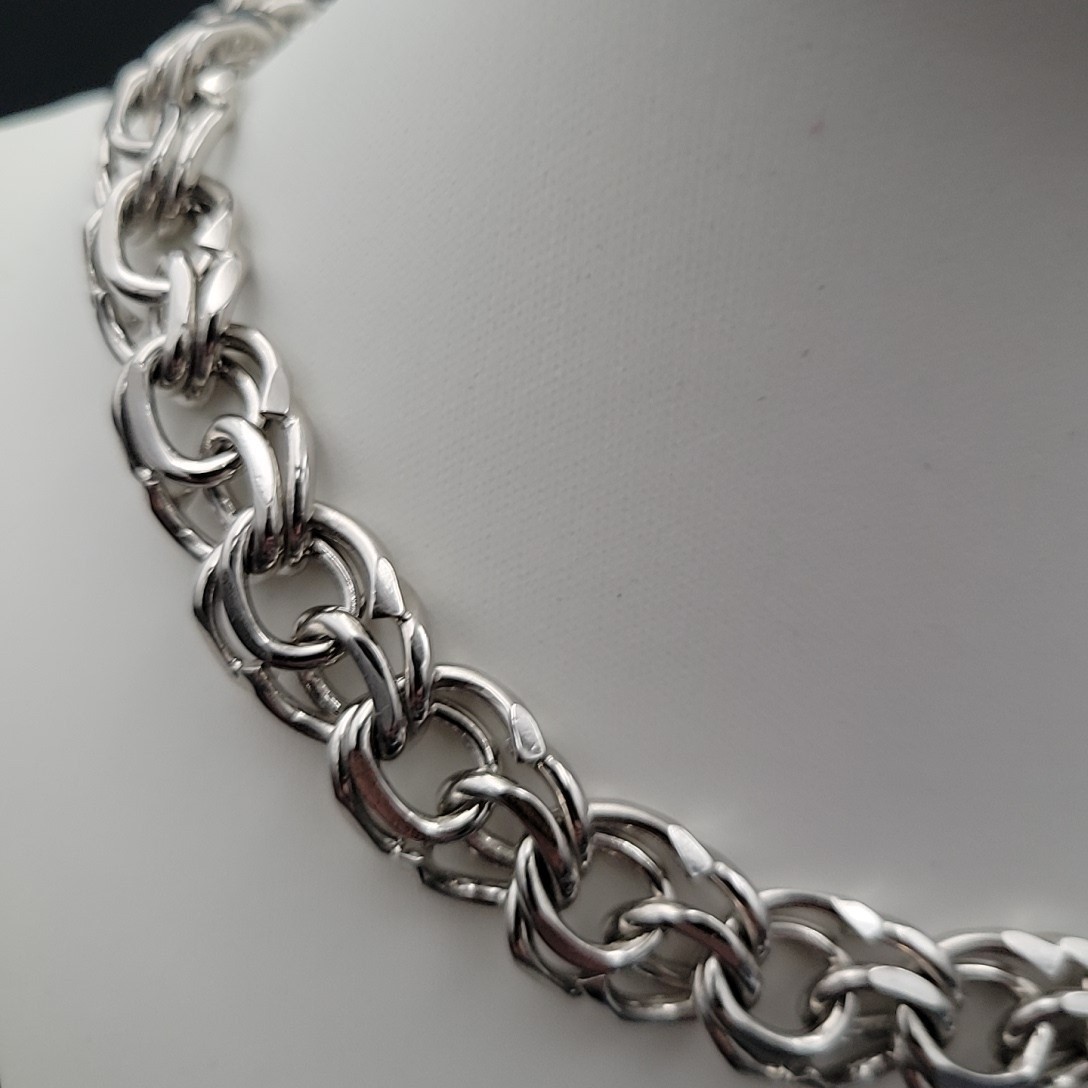 Vintage Chunky Silver Tone Double Link Chain Choker Necklace 18 Inch Grunge