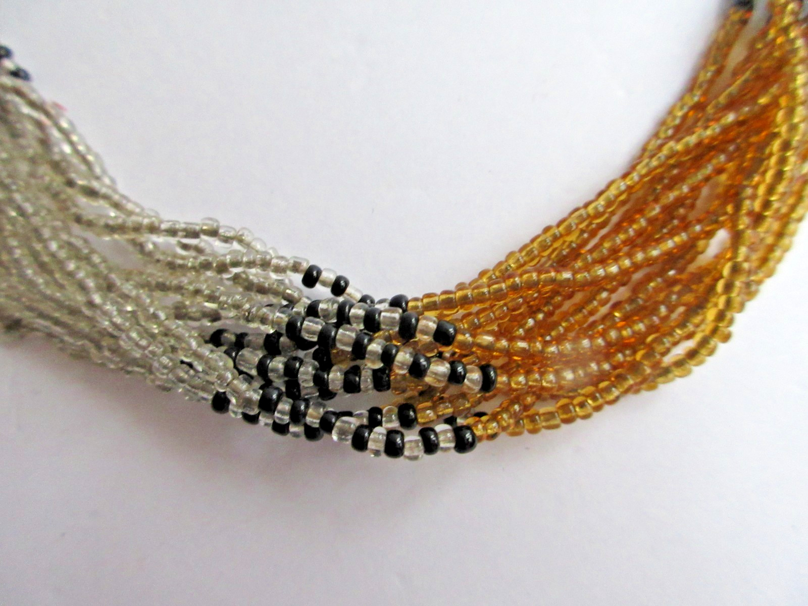 Multi Strand Twisted Woven Sead Bead Beaded Black Bronze Silver Necklace 22″