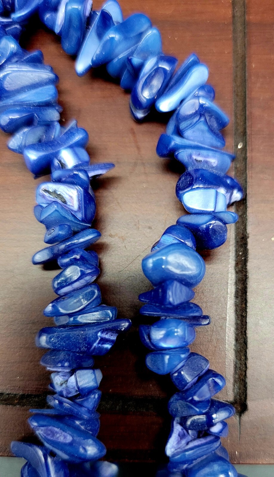 Double Strand Lapis Lazuli w/ Sterling Silver & Abalone Shell Pendant 16″