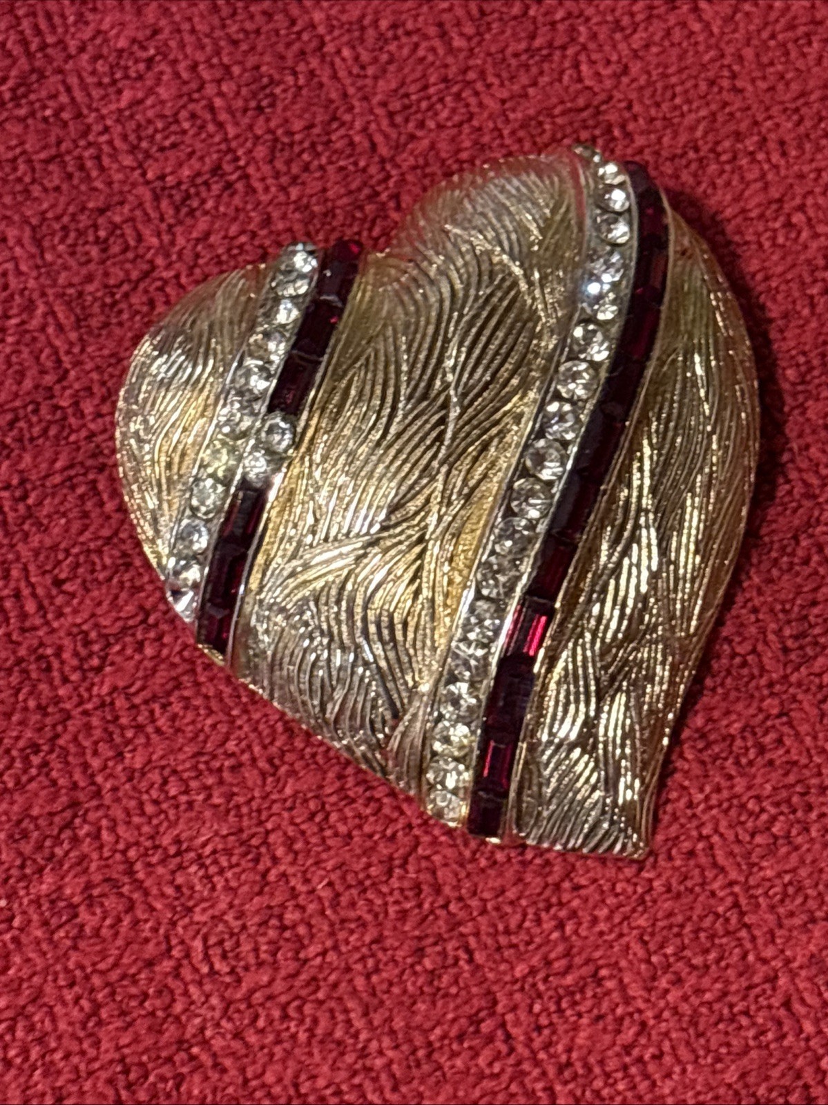 Vintage Corocraft Signed Heart Brooch Crystal Rhinestone Baguette Jewelry