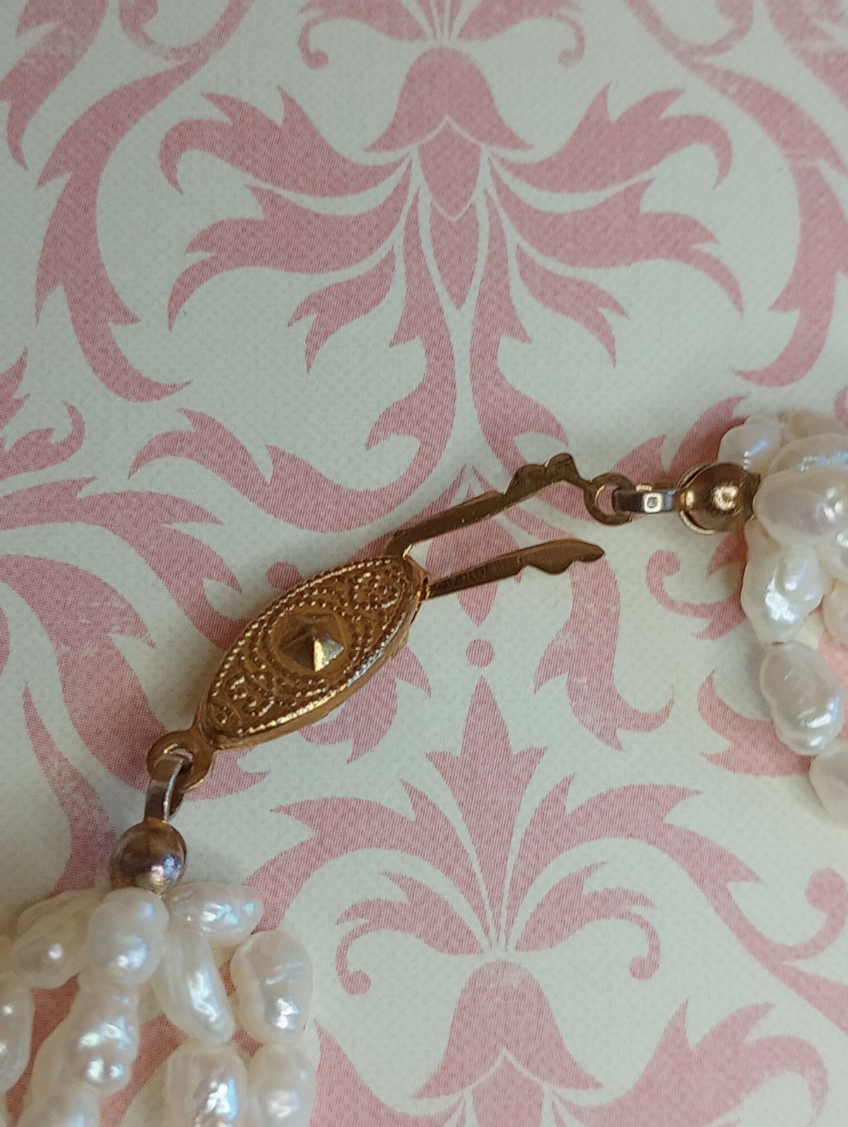 Vtg Freshwater Baroque Rice Pearl Bracelet Gold Tone Fish Hook Clasp 6 Strand