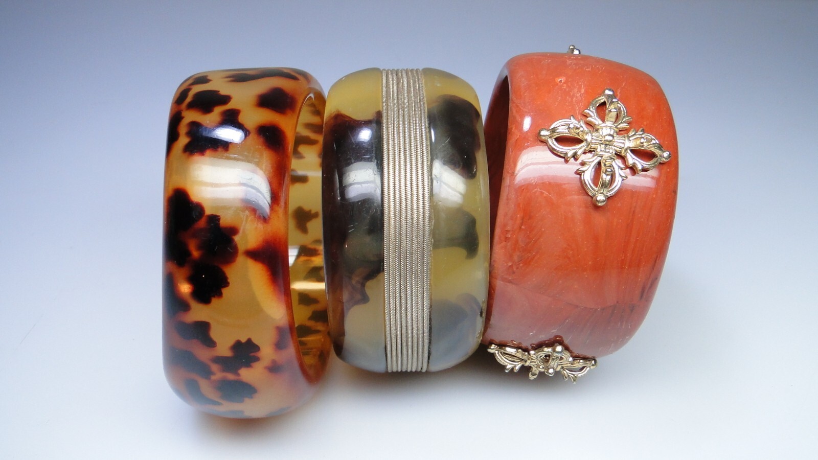 3 Designer Large Wide Lucite Bangle Bracelets HSN Bracelet Lot