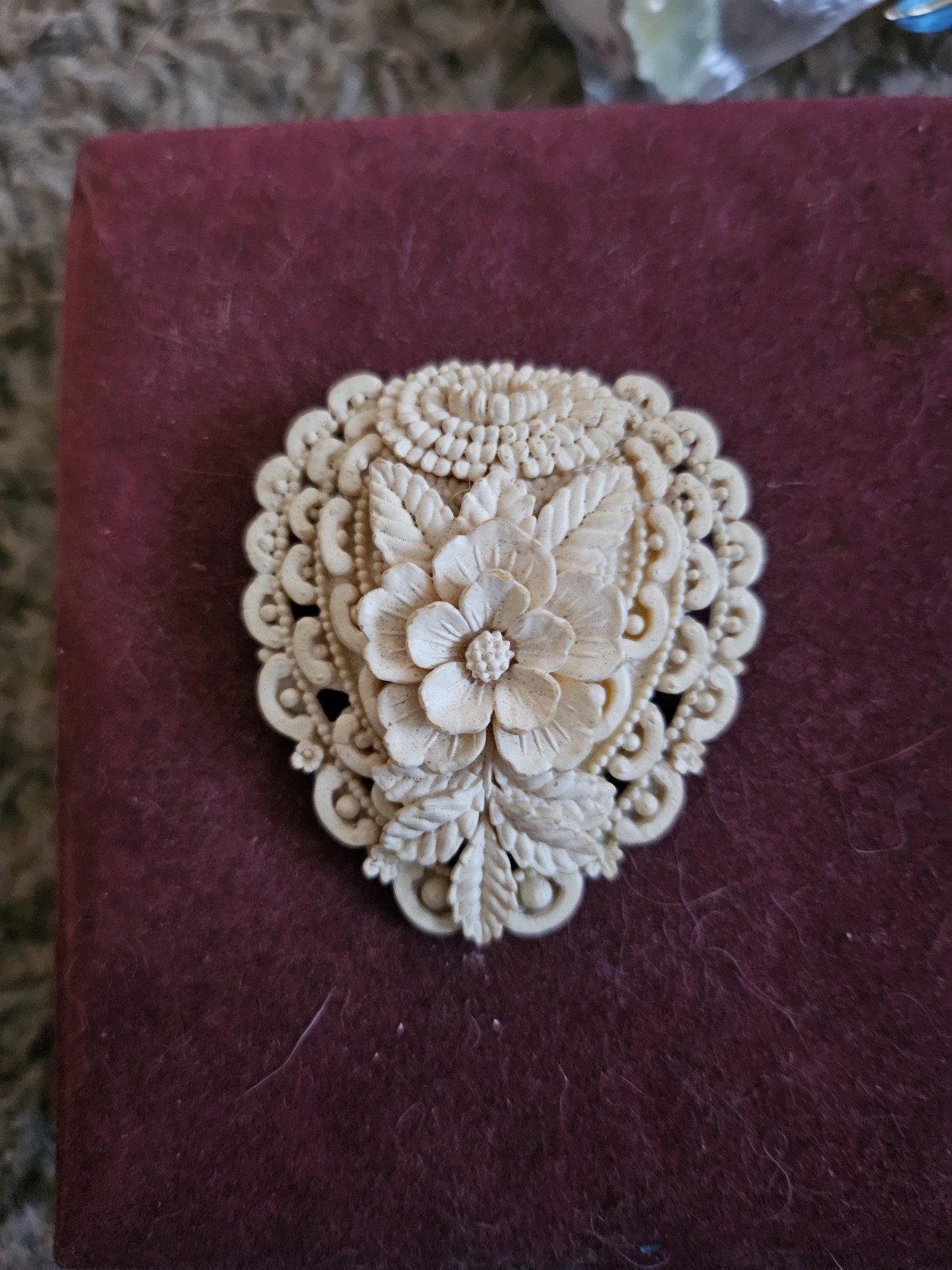 Celluloid Hearts and Flowers Brooch Pin