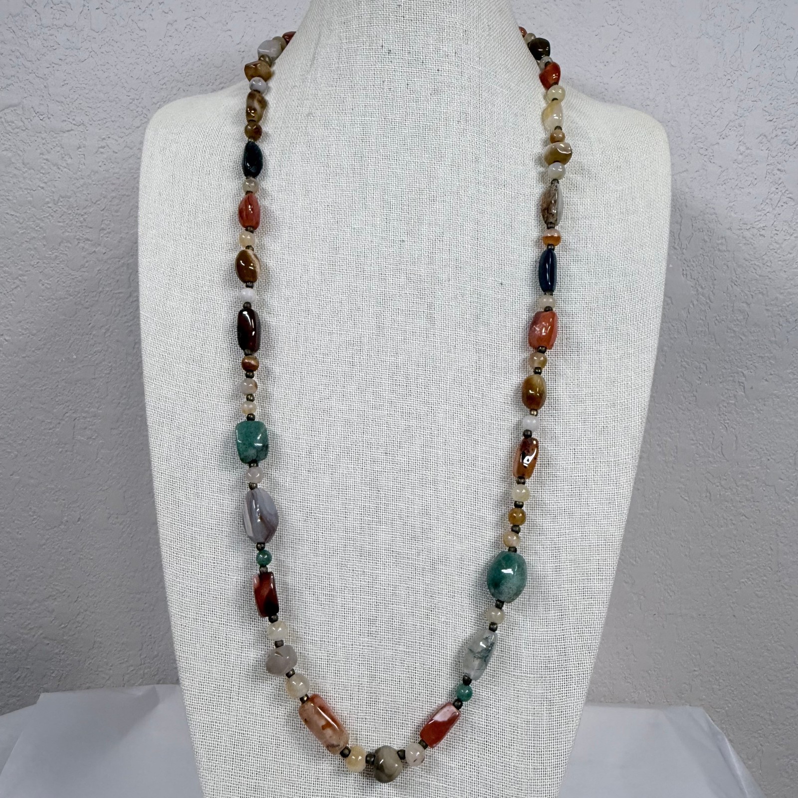 Vintage Beaded Necklace Semi Precious Earth Tones