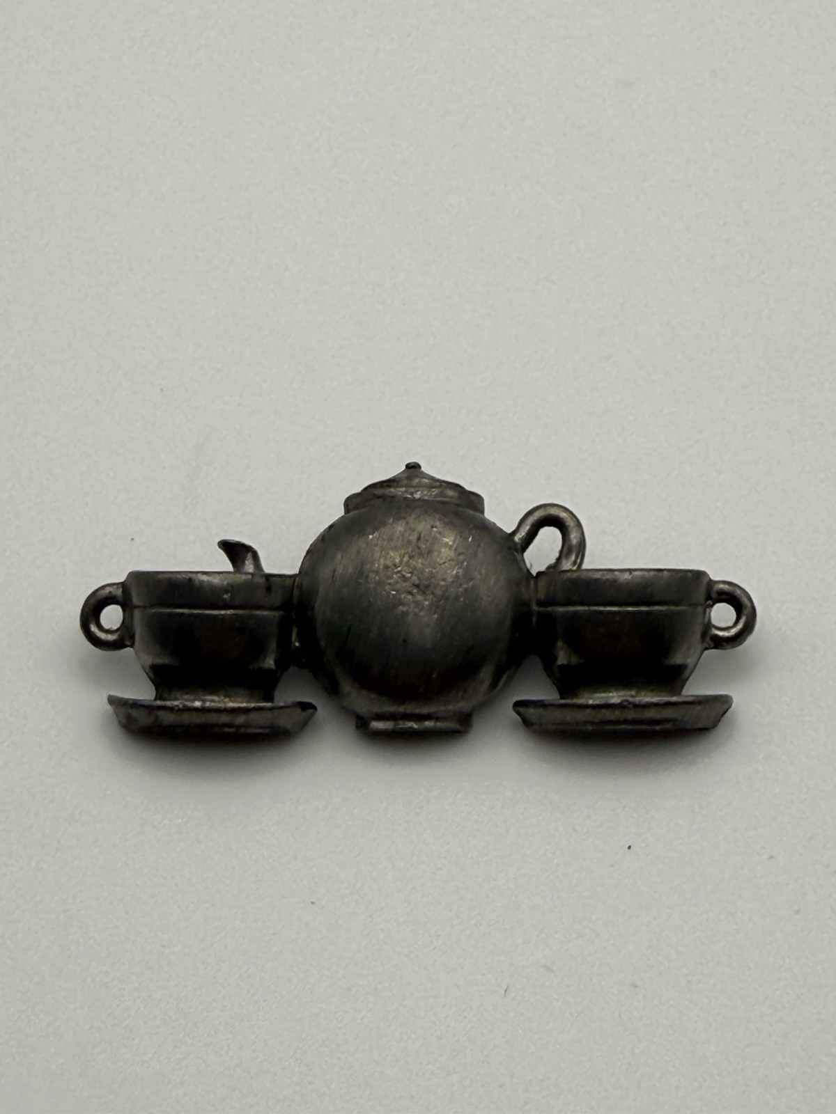 Vintage Jim Clift Tea Time Brooch Pin Teapots & Teacups Pewter 2.2 Inches