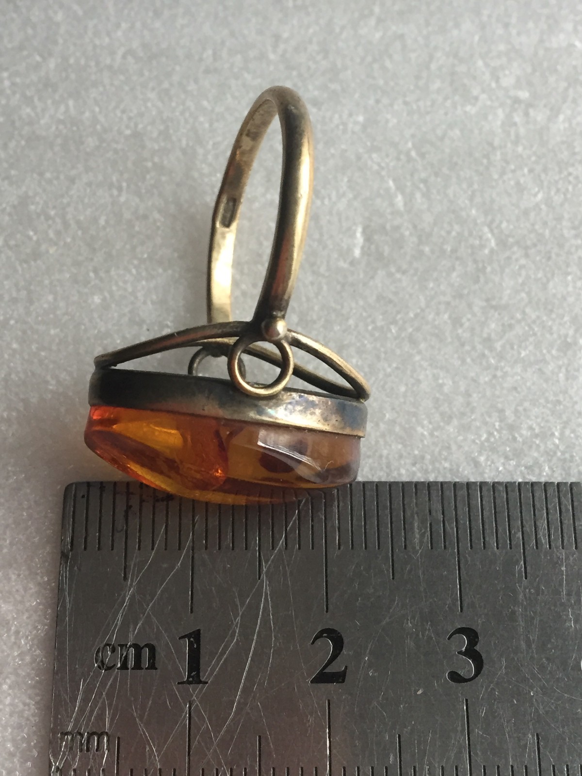 Rings Gold Plated Vintage Soviet Silver 875 USSR 100% Genuine Royal amber Baltic