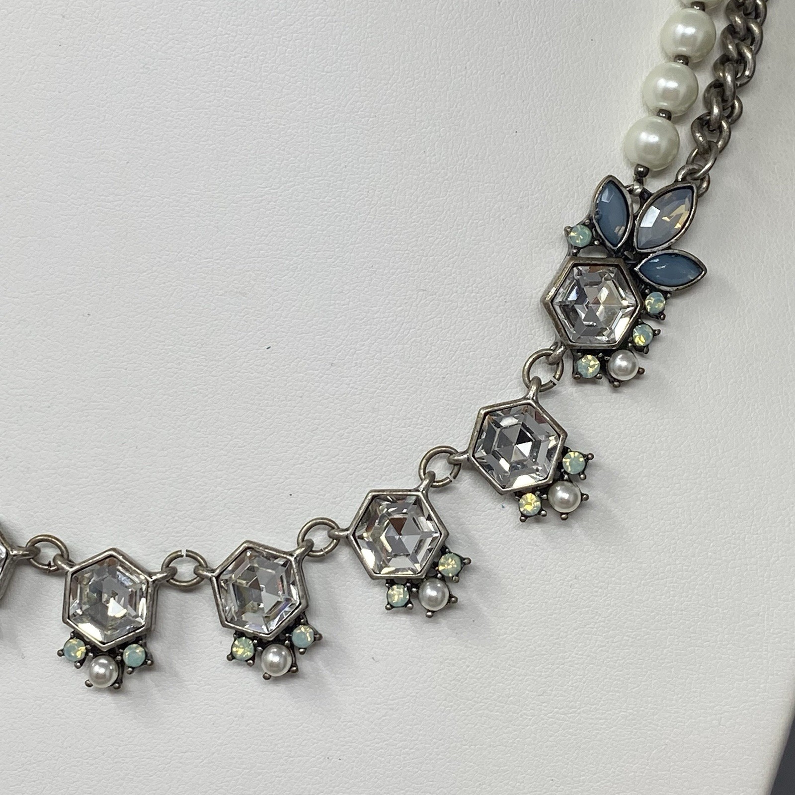 Loft Necklace Chunky Fringe Layered Multistrand Imitation Pearl Chain Collar 20″