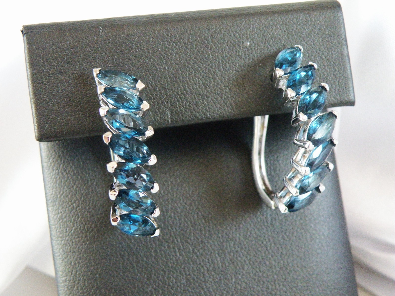 Vintage Sterling Silver 925 Natural Heated London Blue Topaz Dangle Earrings