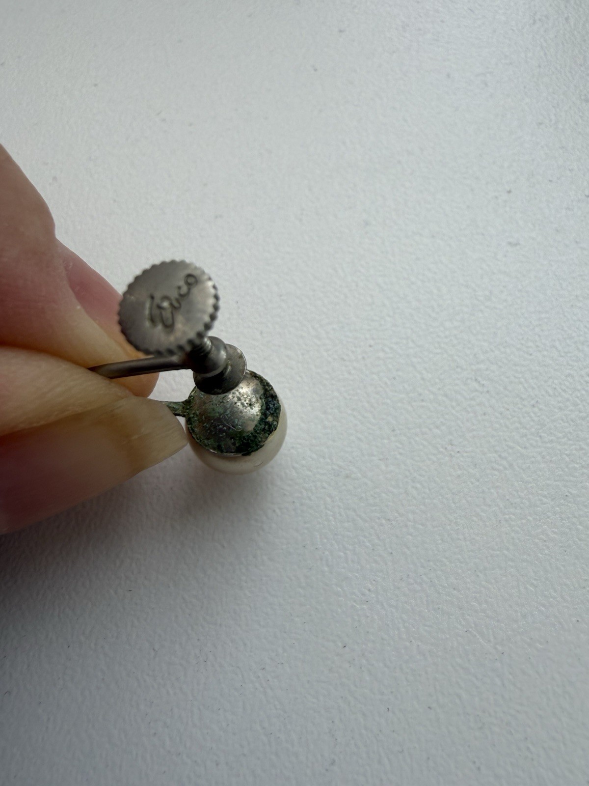 VTG EVCO Pearl Screw Back Earrings Silver Tone MCM Old Money Wedding 50s Retro