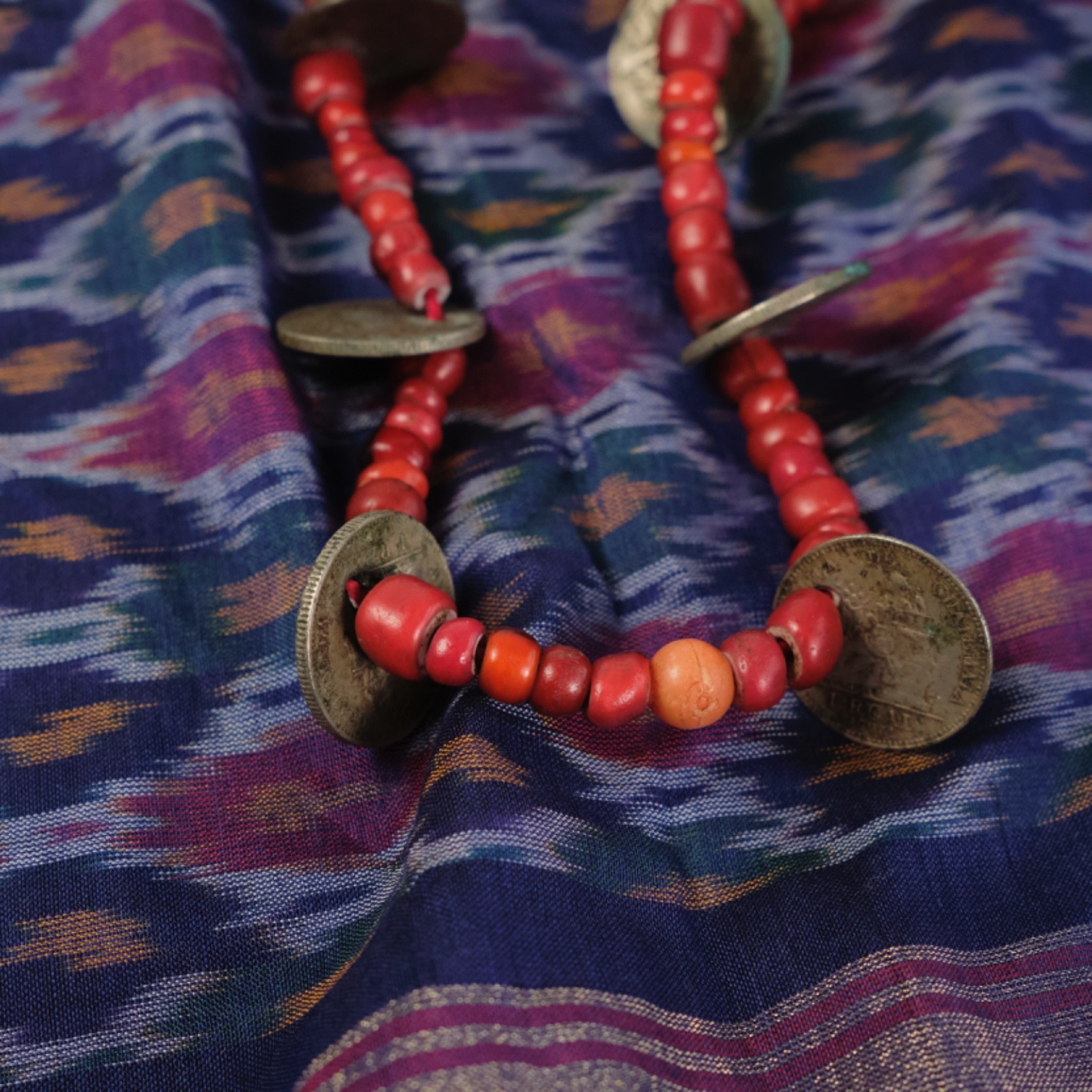 Antique Guatemalan Chachal Red Bead & Coin Necklace – Venetian Glass Handmade