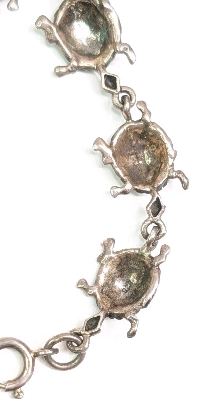 Turtles In A Row Bracelet Sterling Silver 7.75″ Turtle Link Tortoise Gift 11gram