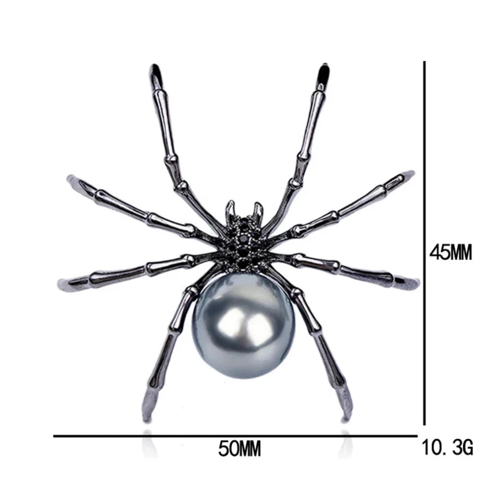 Vintage Rhinestone Spider Brooch Silver Pearl Pin Insect Bug Jewelry Summer Gift