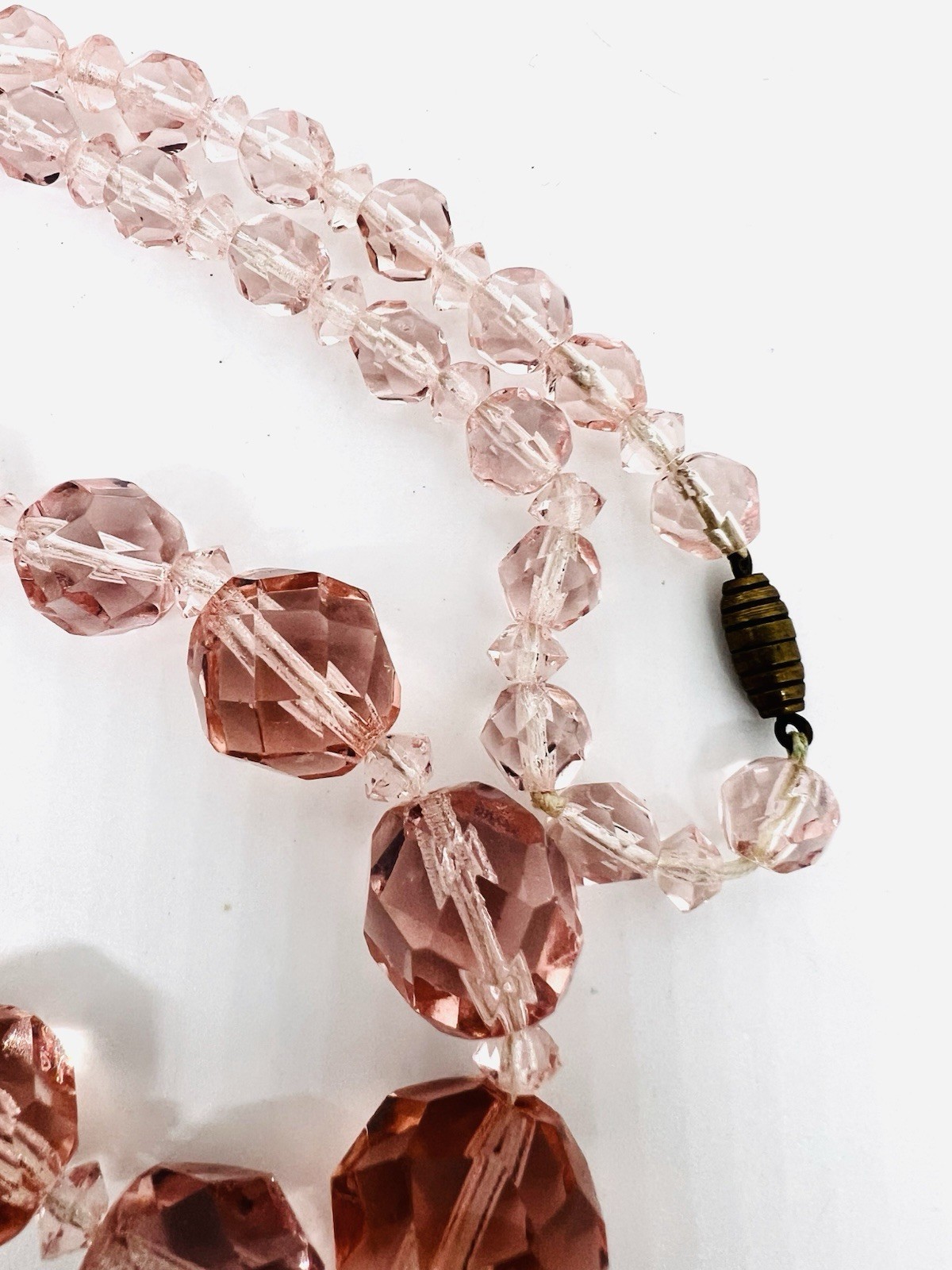 Art Deco Faceted Pink Crystal Glass Beaded Necklace Vintage Jewelry