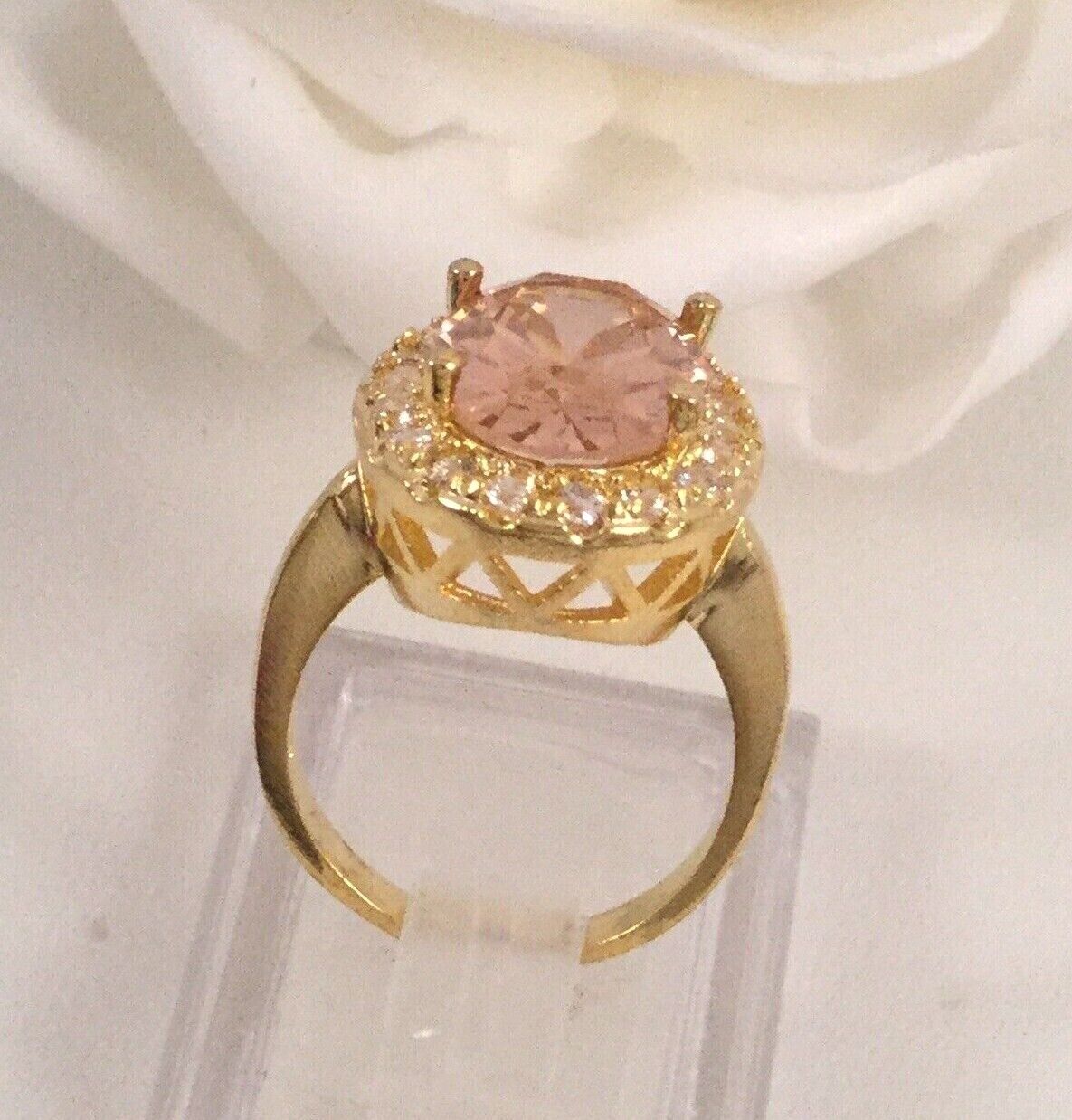 Vintage Jewellery Gold Ring Champagne White Sapphires Antique Deco Jewelry sz N
