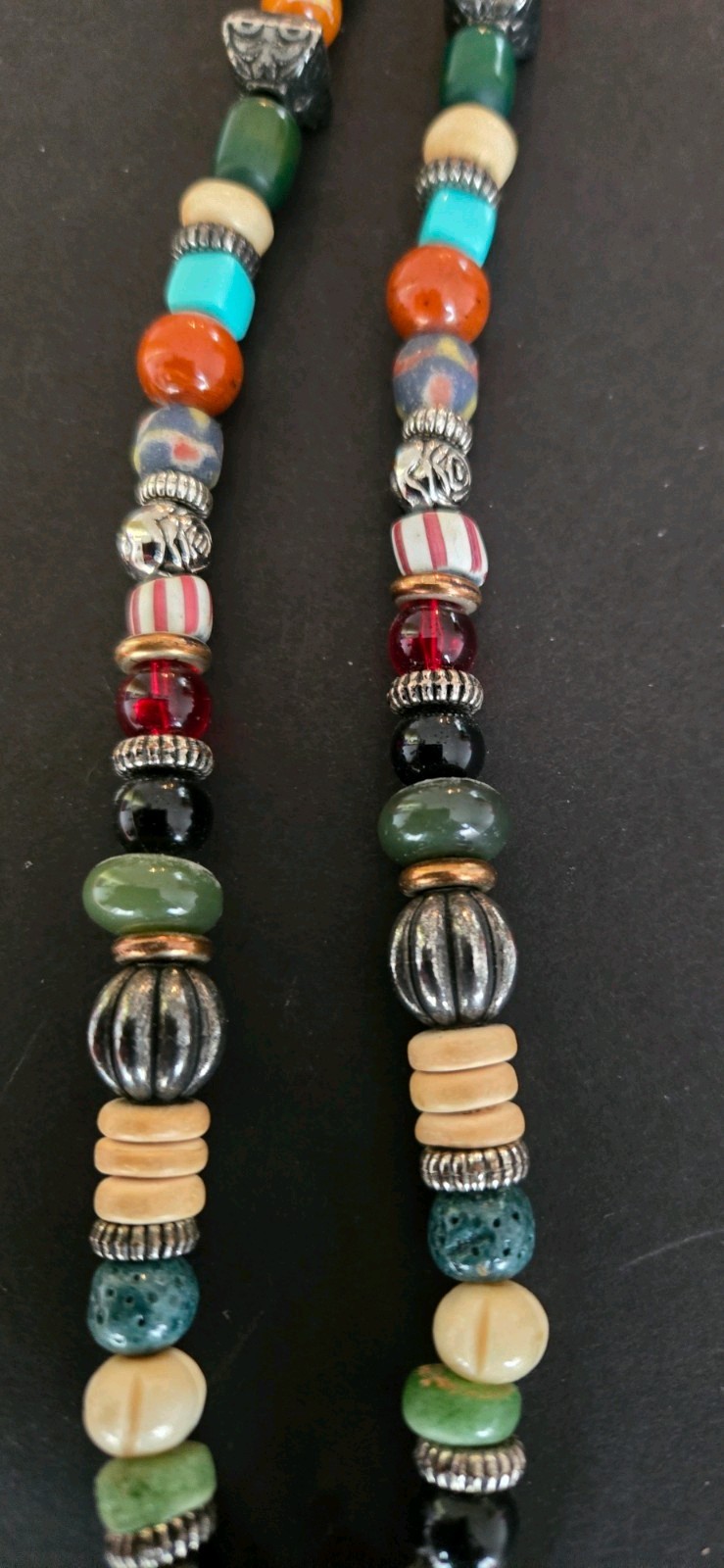 Unique Vintage Boho Multicolor Bead Necklace W/Heart Pendant