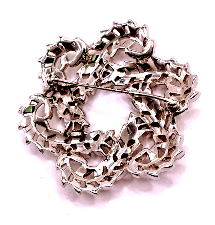 Signed Trifari – Open Work Clear Navette Round Brooch-Two Tone – circa 1950