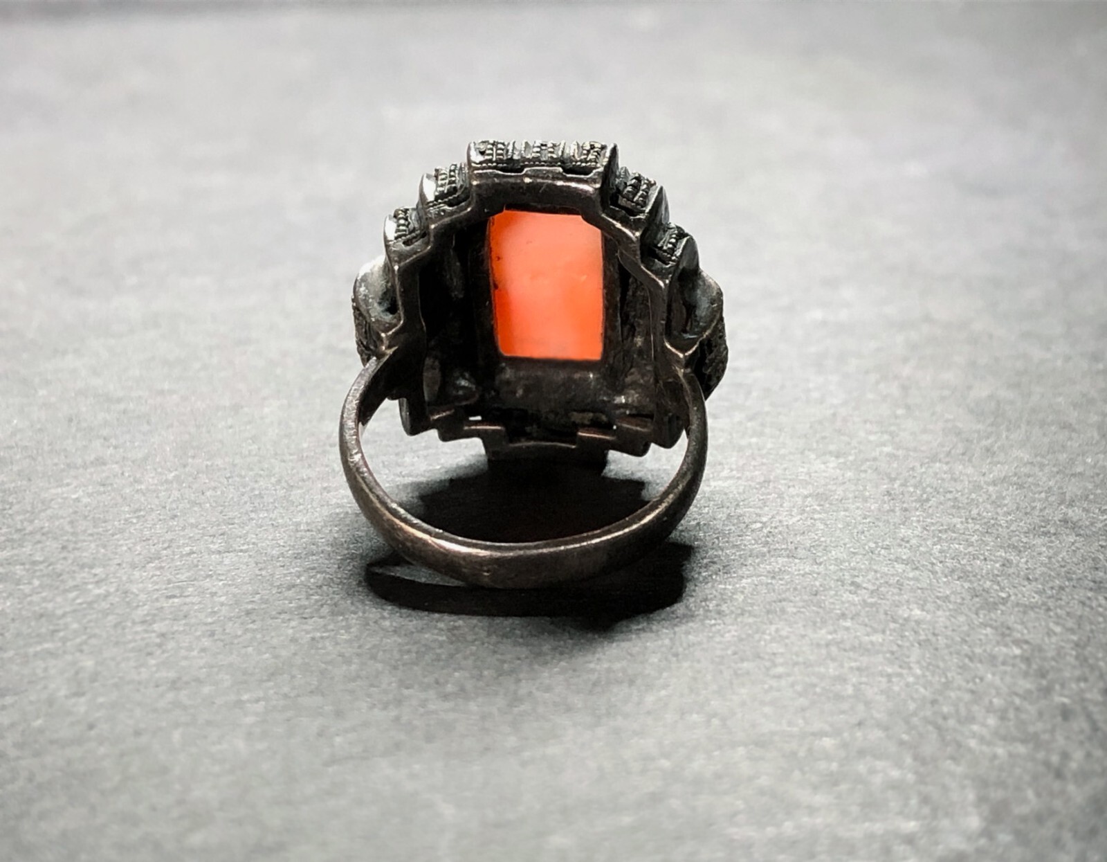HEIRLOOM Antique EARLY VICTORIAN CORAL CAMEO Sterling Silver, Marcasite. German