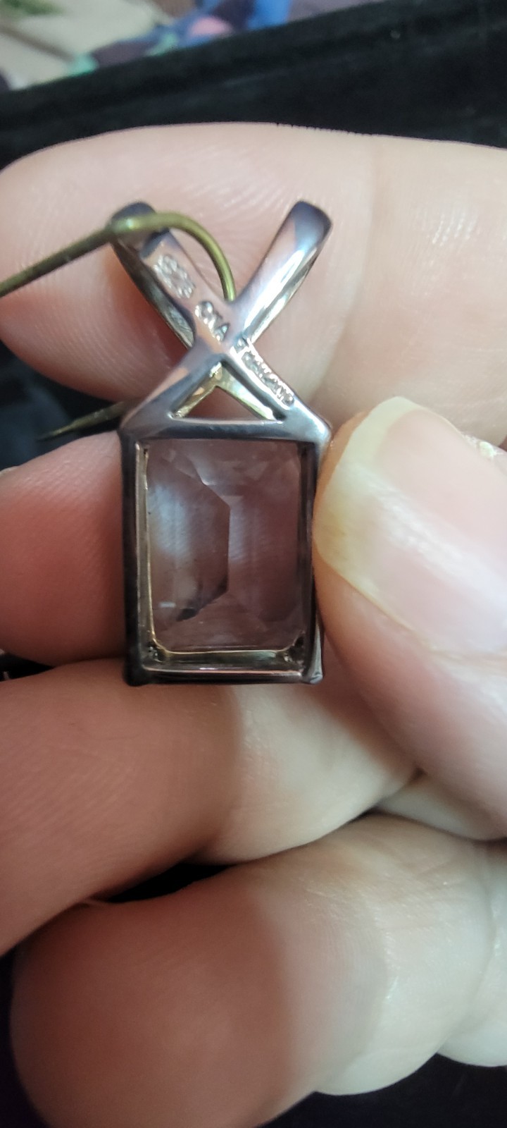 Vintage Sterling Silver Blue Topaz CZ Pendant Emerald Cut Statement Slide Enhanc