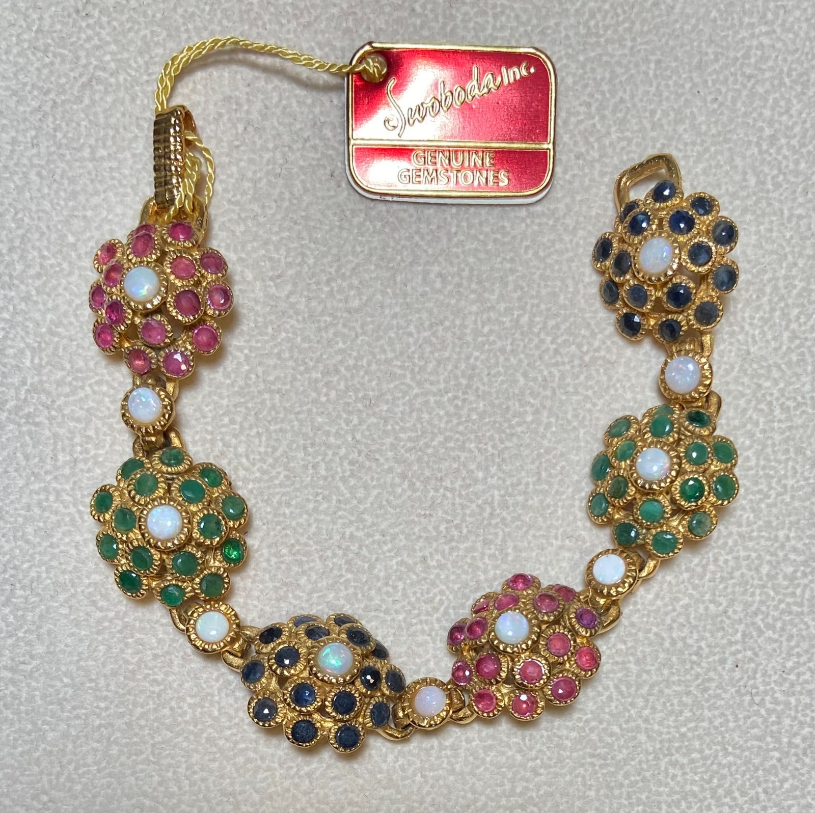 AUTHENTIC SWOBODA BRACELET ~ GENUINE RUBY, SAPPHIRE, EMERALD, OPAL ~ ONLY ONE!