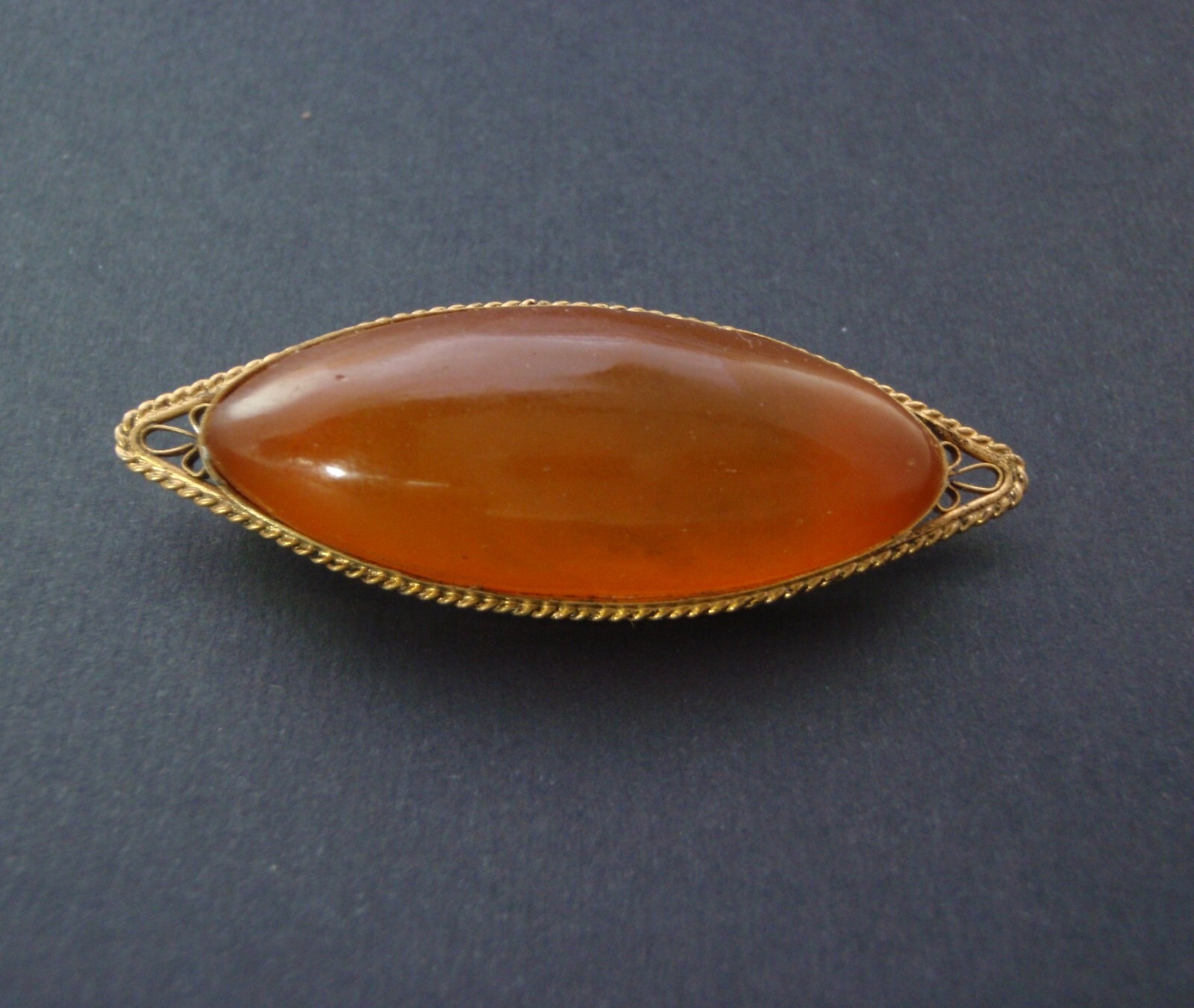 1960 AMBER Vintage Brooch Art Deco Pin Antique Handmade Gold Plated Original 100