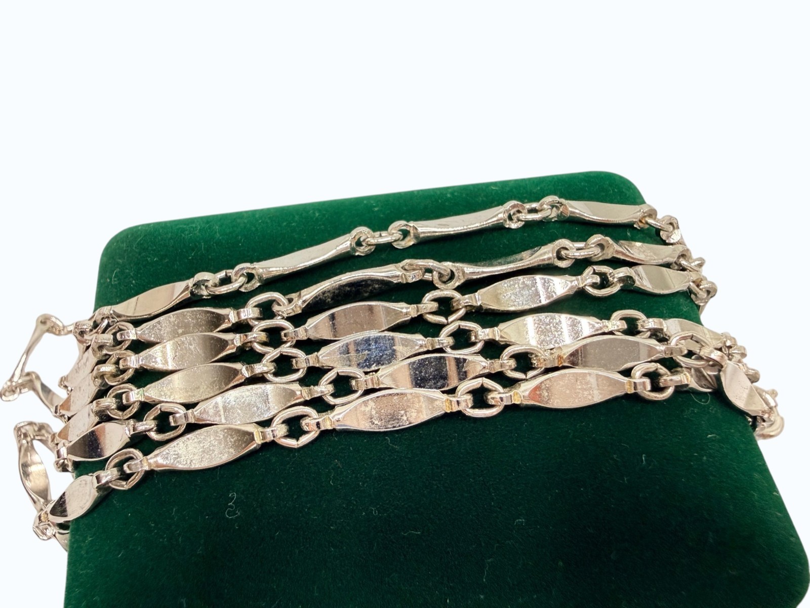 Vintage Necklace Silver Tone Dimpled Link Necklace Long 40 in chain Boho 1970s